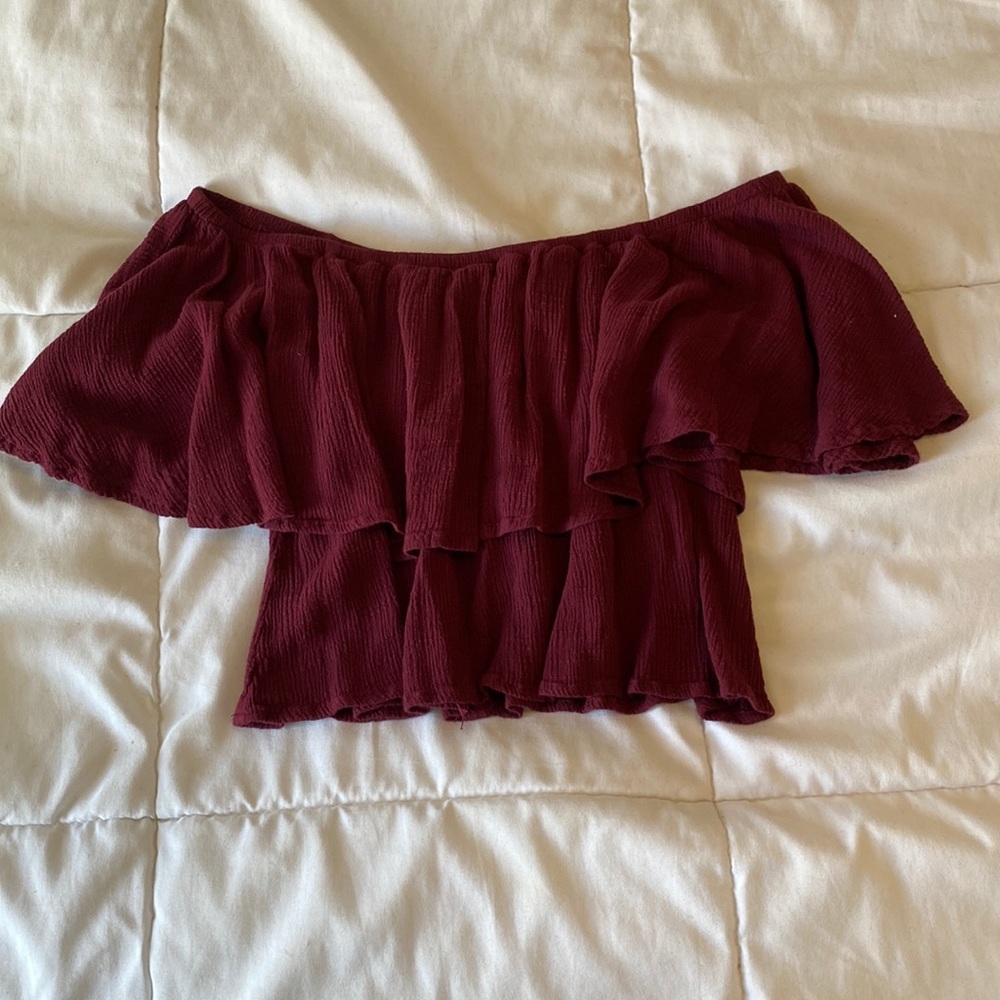 maroon off the shoulder flowy top